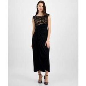 Connected Apparel Size 14 Sparkle Overlay Black Evening Dress Sleeveless Formal